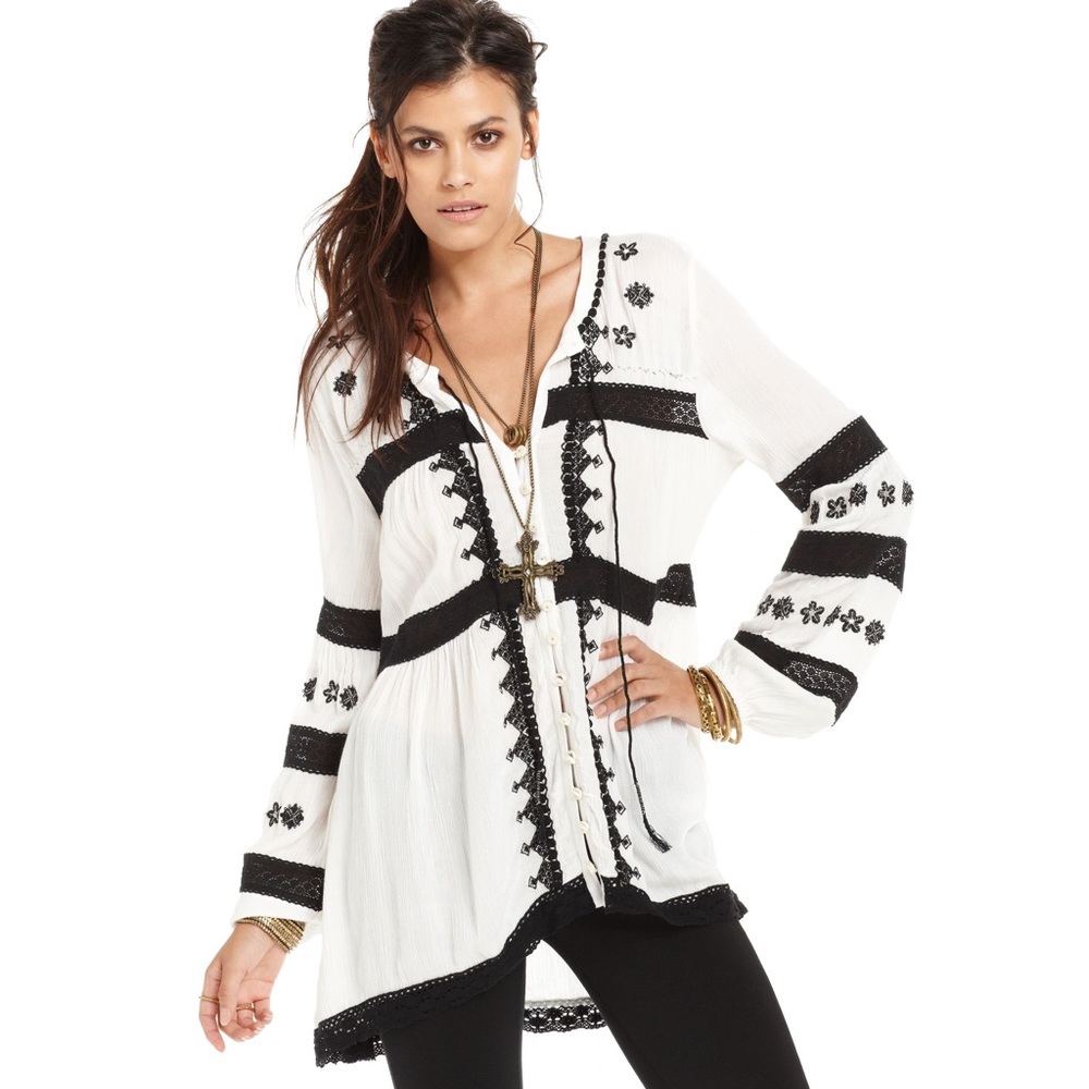 Free People Iris Embroidered Tunic Blouse